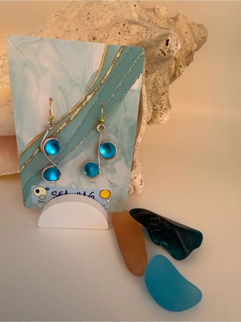 Blue Glass Drop Music Note Earrings - Women Jewelry